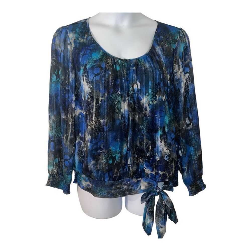Roz & Ali Print Sparkling long sleeve top, tie waist - Size 14/16